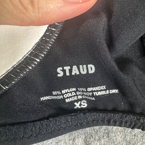 STAUD Lily Short Sleeve Bikini Top Size XS Black Scoop Neck Open Back - Picture 7 of 7